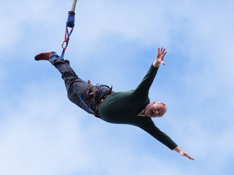 Sir Ed Davey urged voters to take a leap of faith yesterday as he launched himself off a platform for his latest election stunt