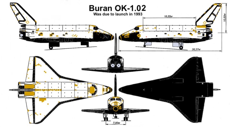 Here is a diagram of the Buran flight test Orbiter