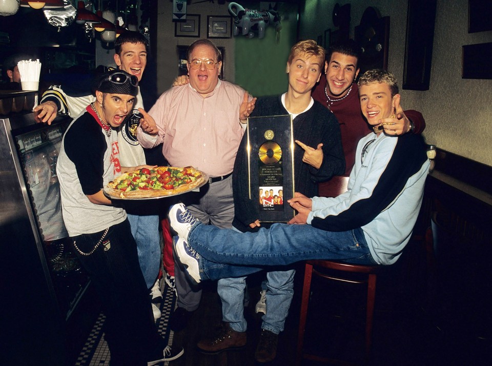 Lou Pearlman in 1996 with NSYNC: L-R Chris Kirkpatrick, JC Chasez, Lance Bass, Joey Fatone and Justin Timberlake