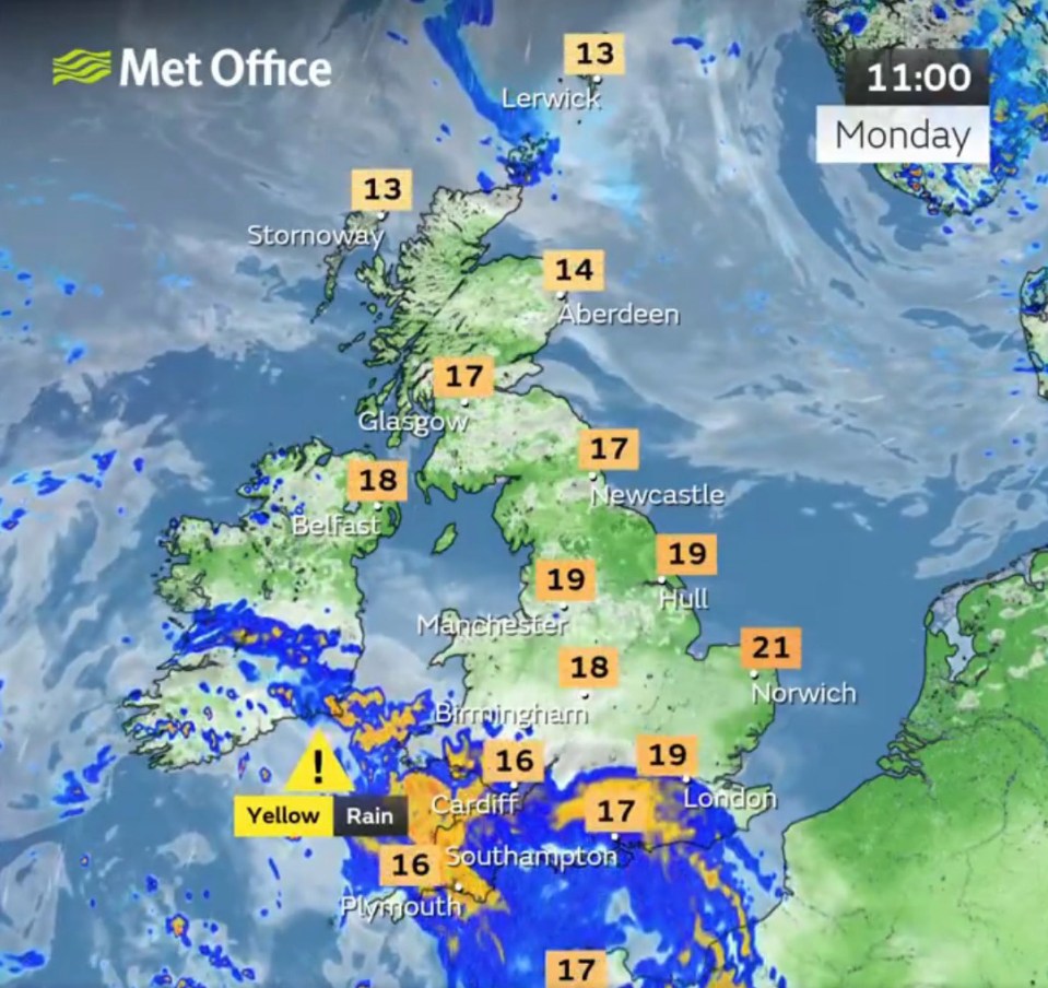 The Met Office has issued a yellow warning for floods and ‘thundery downpours’