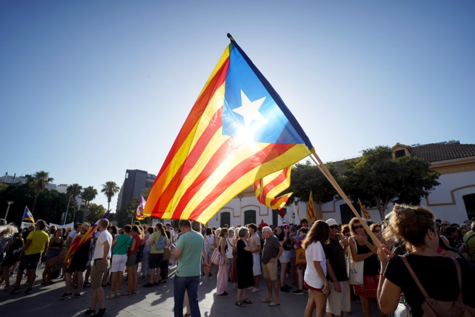 The Catalan flag was being waved at the protest