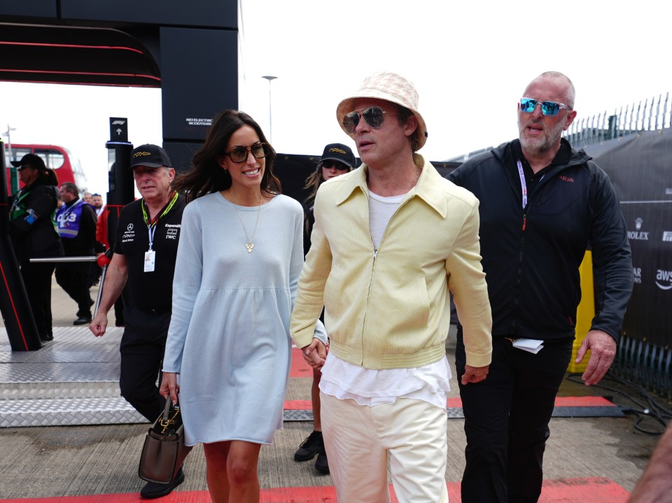 Brad Pitt and girlfriend Ines de Ramon held hands at the British Grand Prix at Silverstone on Sunday