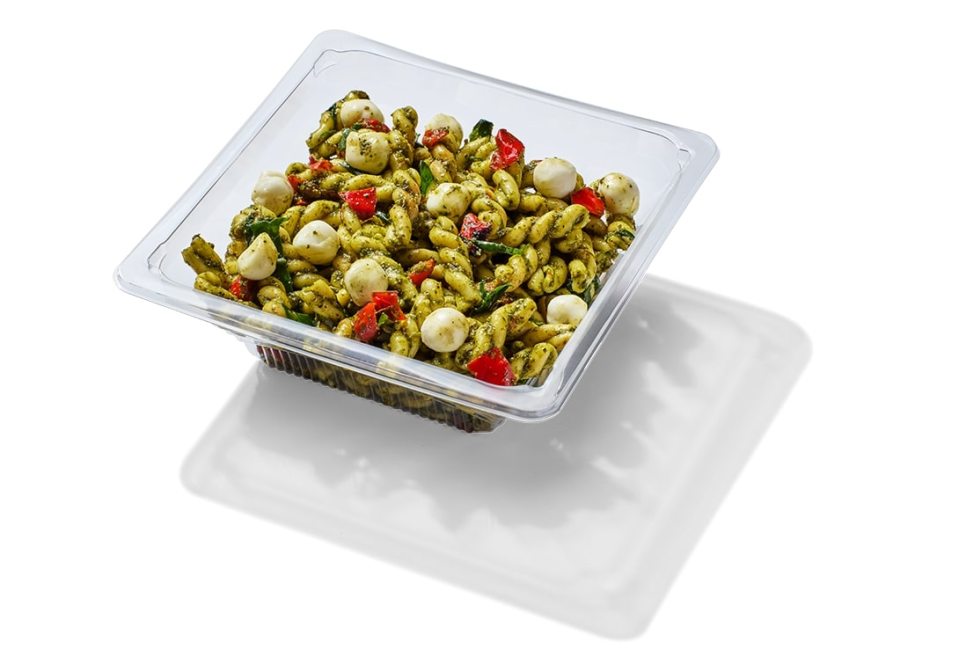 Expect pasta in a pesto dressing with slow-roasted tomatoes, peppers and spinach topped with mozzarella