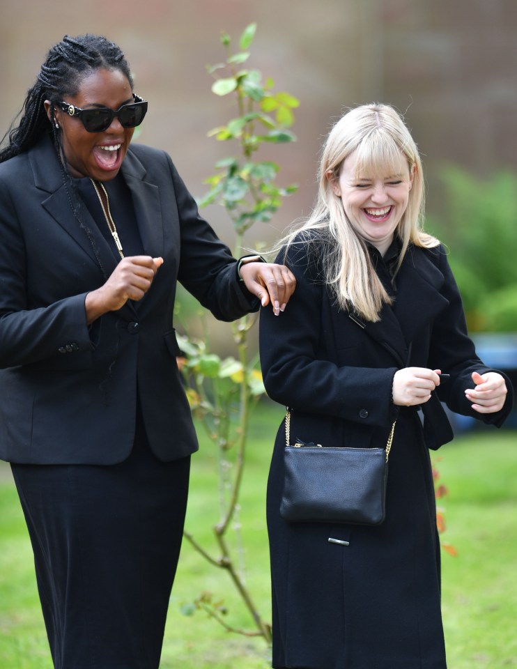 Channique and Harriett were captured sharing a joke behind the scenes