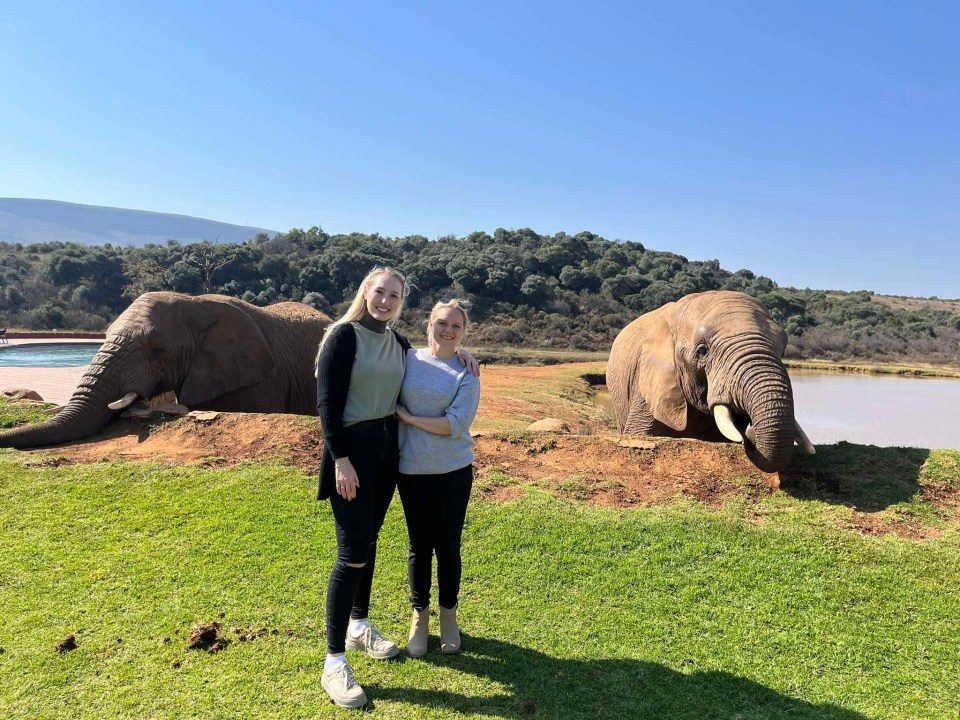 Plum gets up close to elephants at a game reserve in the country