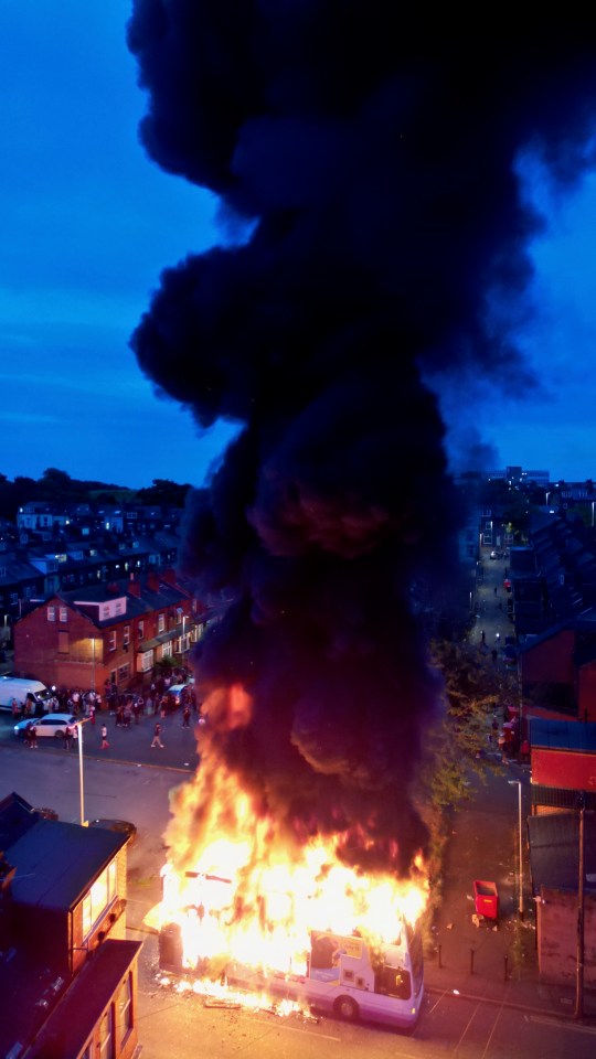 Huge plumes of black smoke filling the sky as the fire raged