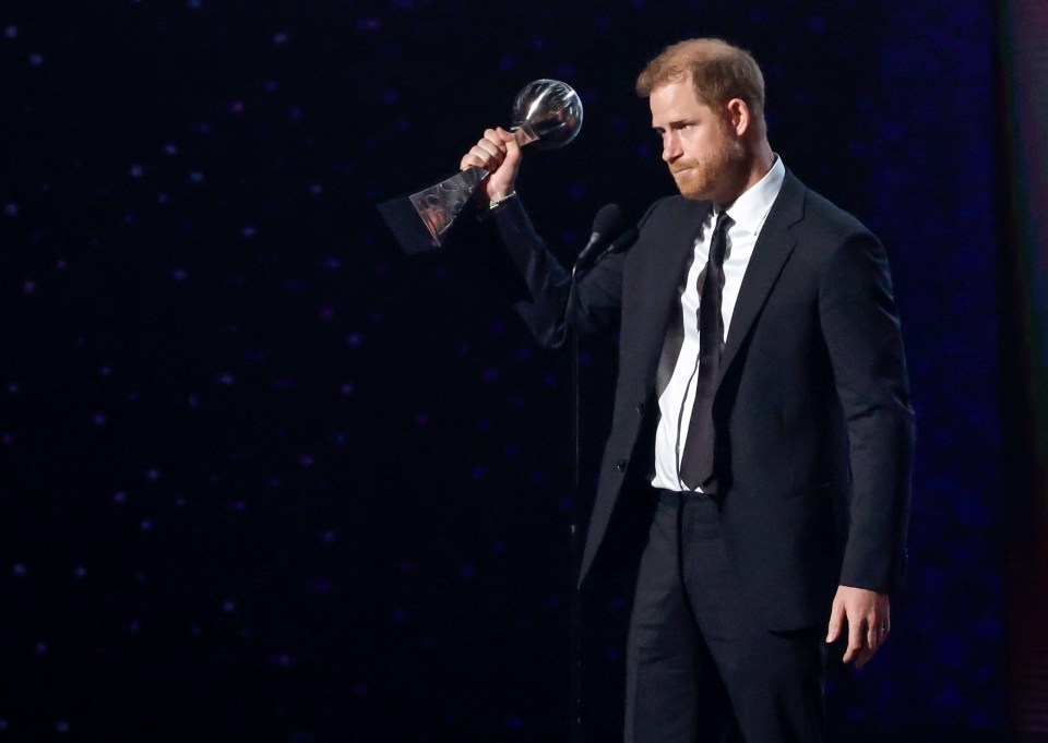 Prince Harry accepting an award honouring war hero Pat Tillman