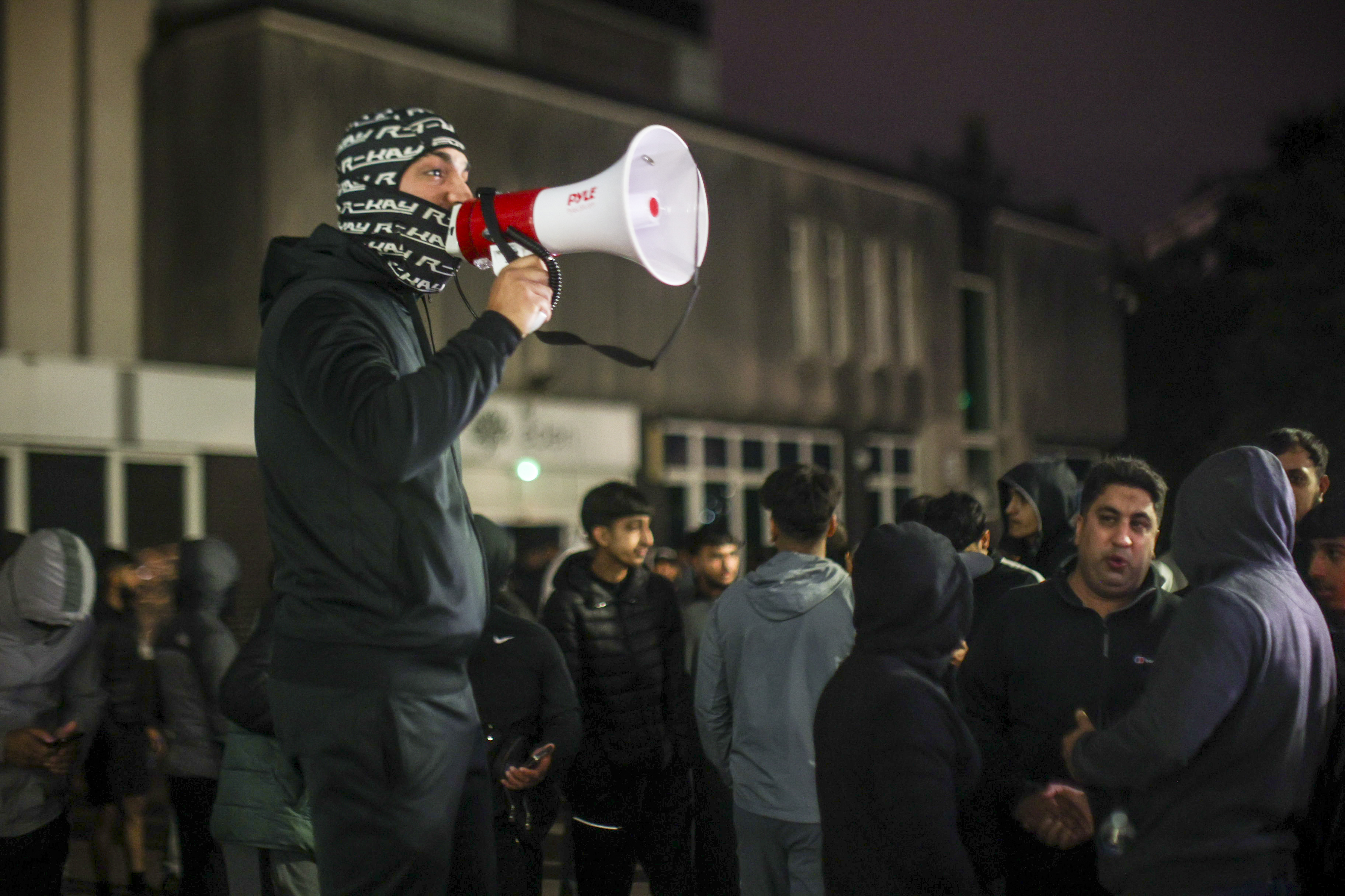 Protesters gathered outside Rochdale Police Station on Wednesday