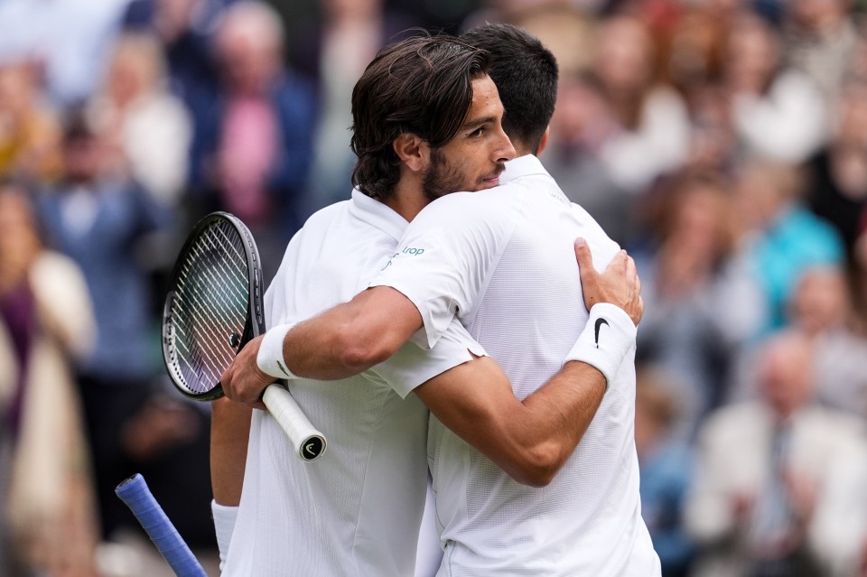 Novak Djokovic hugged Lorenzo Musetti after defeating him in the Wimbledon 2024 semifinal