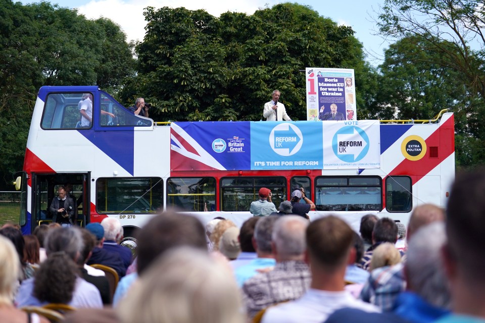 Reform’s Nigel Farage, who wants to give both Rishi Sunak and Keir Starmer a bloody nose on Thursday, was also out on his battle bus campaigning