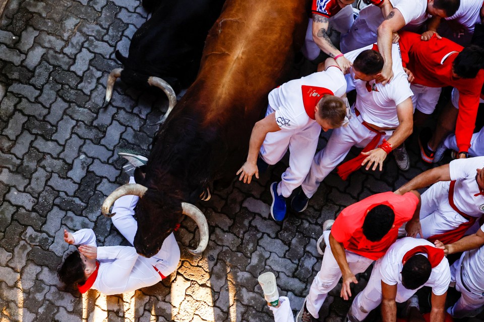 Many runners were hit and run over by raging bulls during the first day of the event