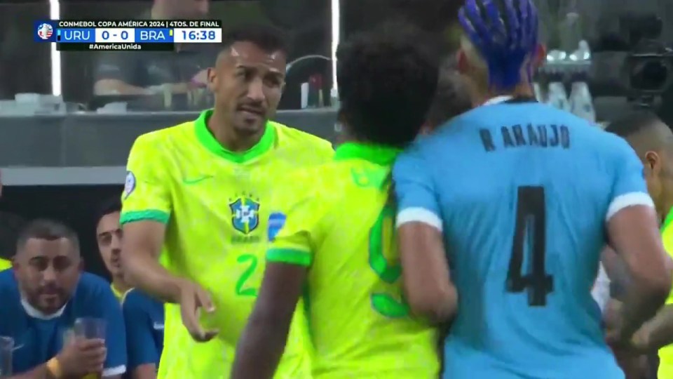 Brazil skipper Raphinha pushed Ronald Araujo after the defender shoved Endrick