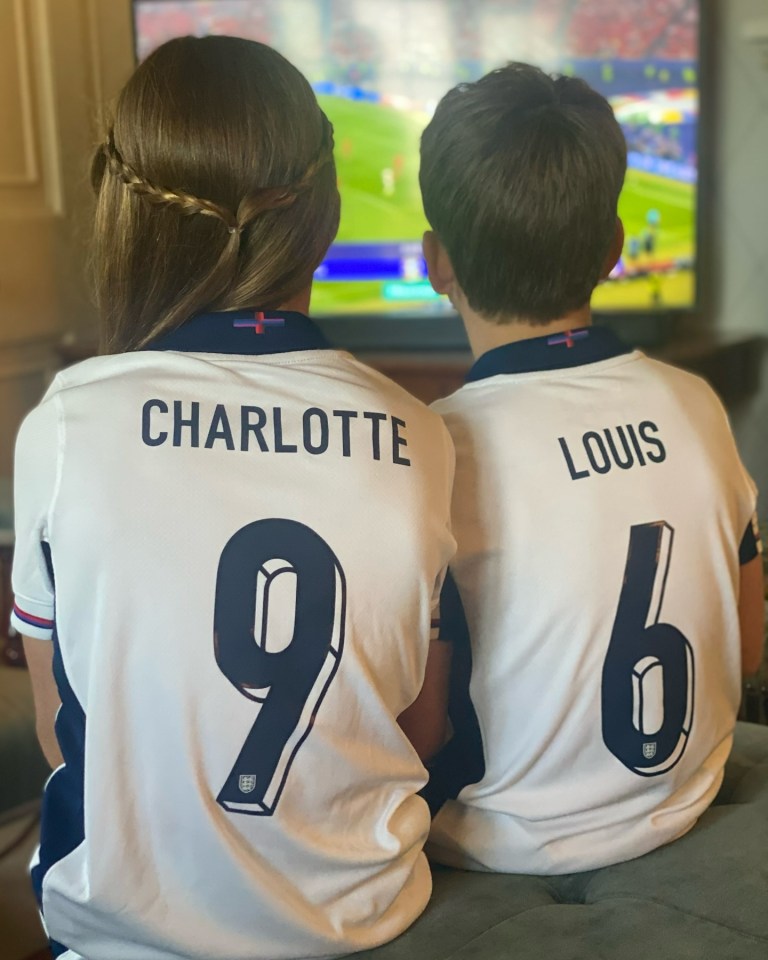 Charlotte and Louis watching the Euro 2024 final together in a picture taken by Kate