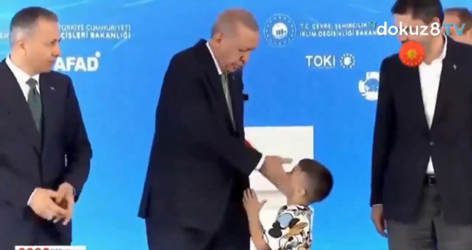 Turkish president Recep Tayyip Erdogan appeared to slap a boy after he joined the Turkish leader on stage