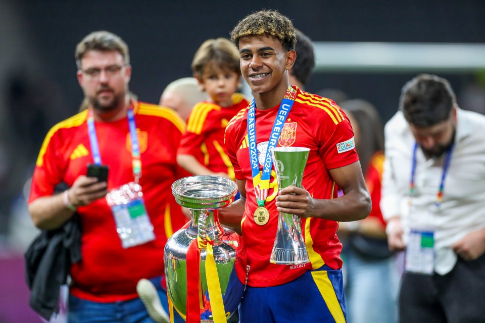 a man holding a trophy that says uefa eurocopa on it