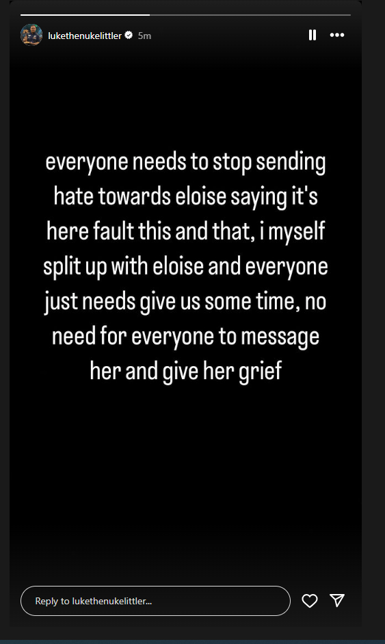 The message shared by Luke on his Instagram story today