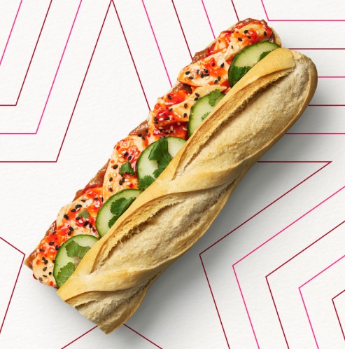 Pret's Sweet Chilli Chicken Baguette is filled with chicken breast coated in sweet chilli sauce