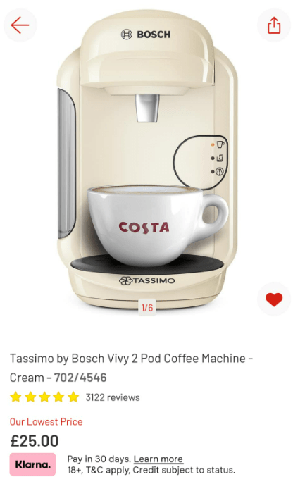 a screenshot of a bosch viva 2 pod coffee machine