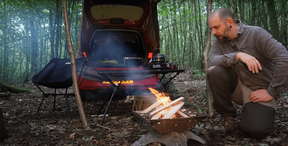 Andrew stayed overnight in the vehicle, cooking all of his meals outside