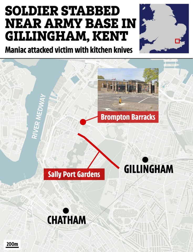 The attack took place outside a military base in Gillingham