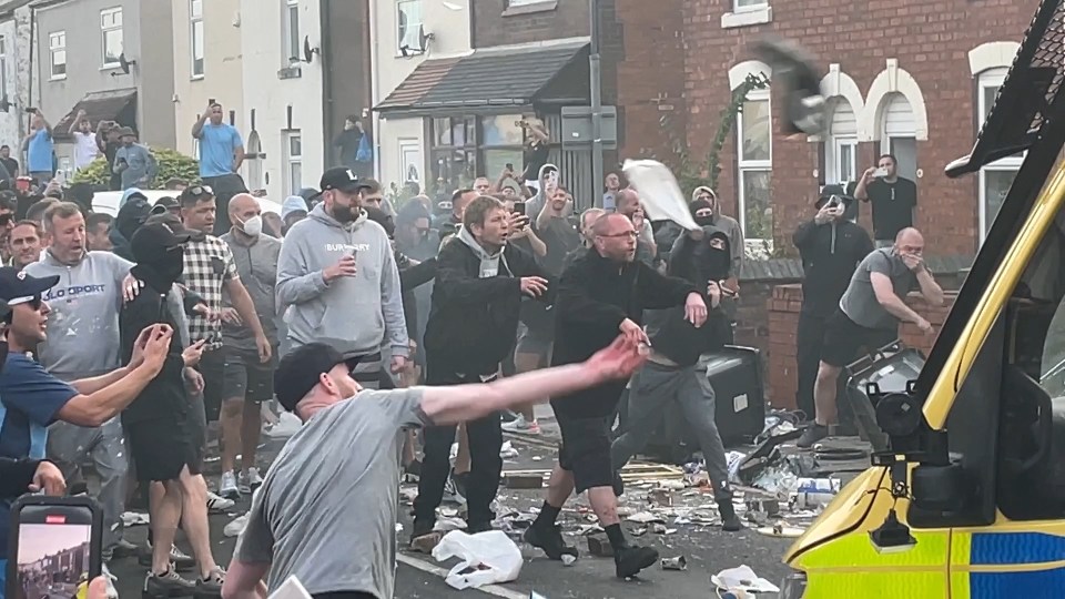 Trouble flares during a protest in Southport, after three children died on Monday