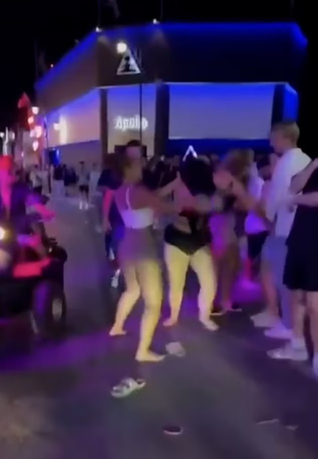 Two Brit tourists were filmed brawling in the streets of Malia, Crete