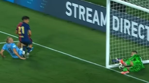 The ball appeared to cross the line after being touched onto the post