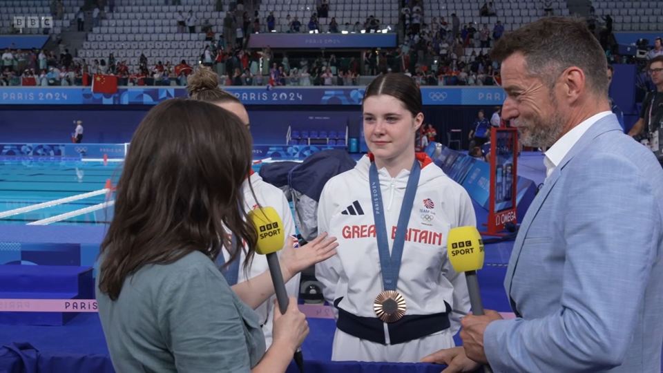 Proud dad Fred interviewed his daughter Andrea Spendolini-Sirieix after she won bronze