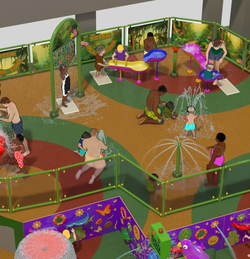 The splash pad will be Aztec themed throughout and will be suitable for young kids