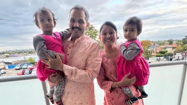 The family matching in pink clothes