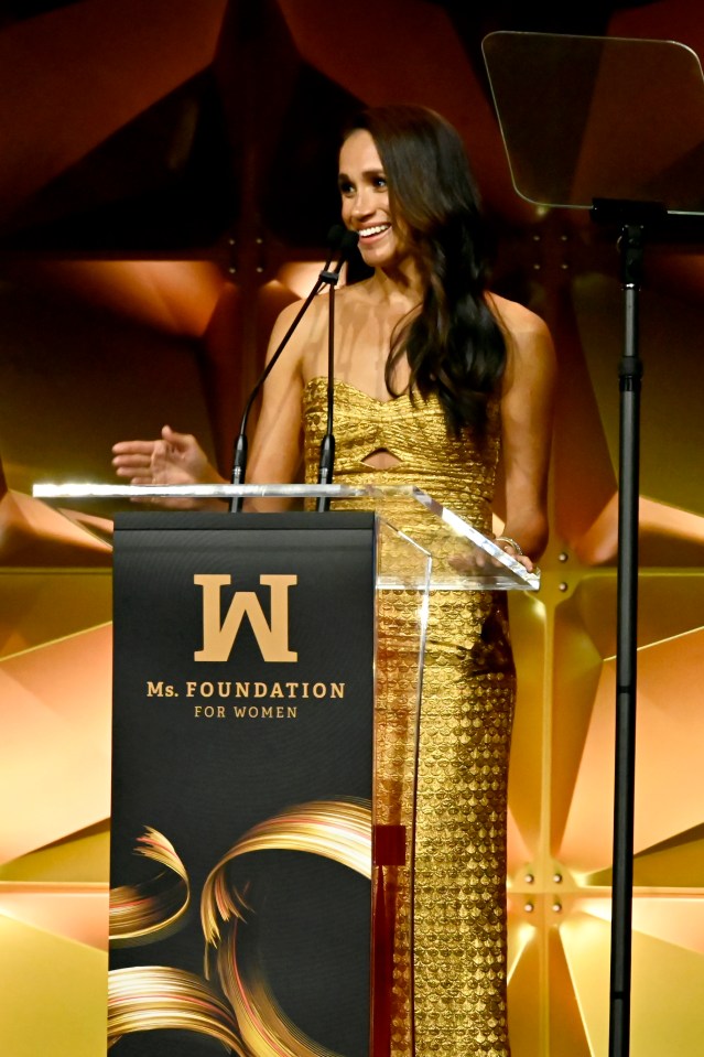 Meghan speaks onstage during the Ms. Foundation Women of Vision Award in May 2023