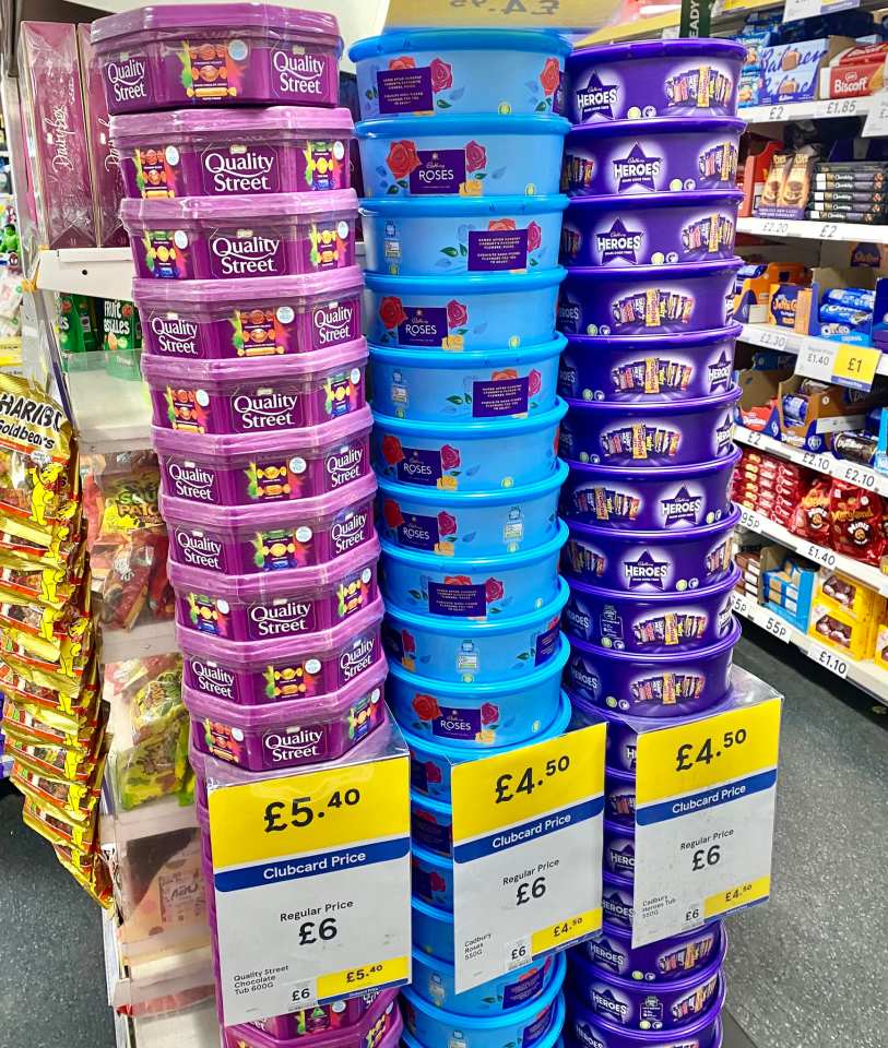 Tesco has already started stocking tubs of Christmas chocolates