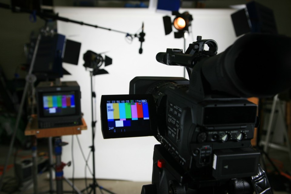 a video camera shows a rainbow of colors on the screen