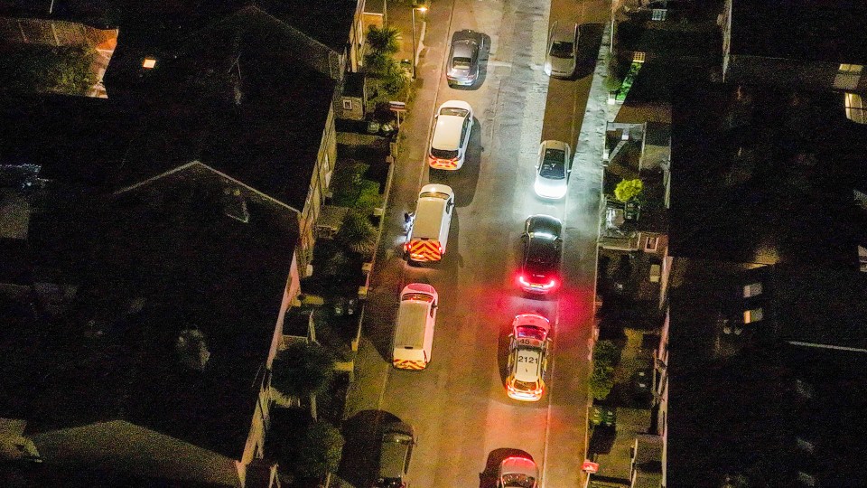 An overhead view of the street last night