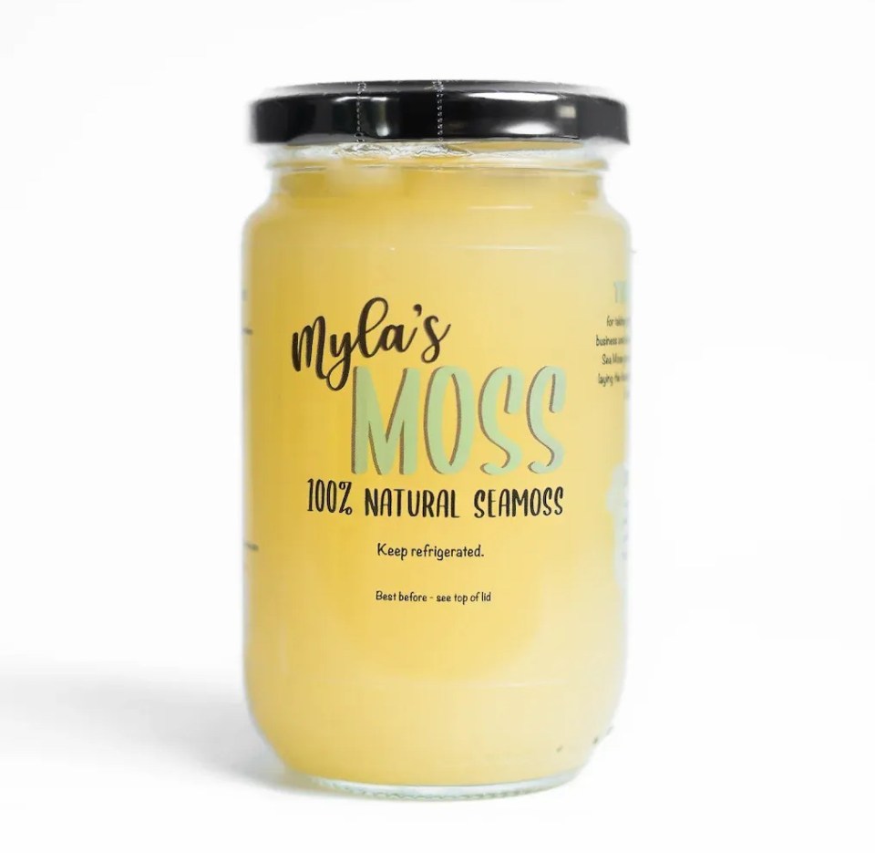 a jar of myla 's moss 100 % natural seamoss