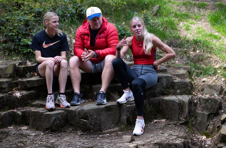 Keely Hodgkinson with her father and sister after a training run.