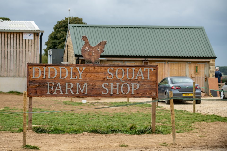 a wooden sign for diddy squat farm shop