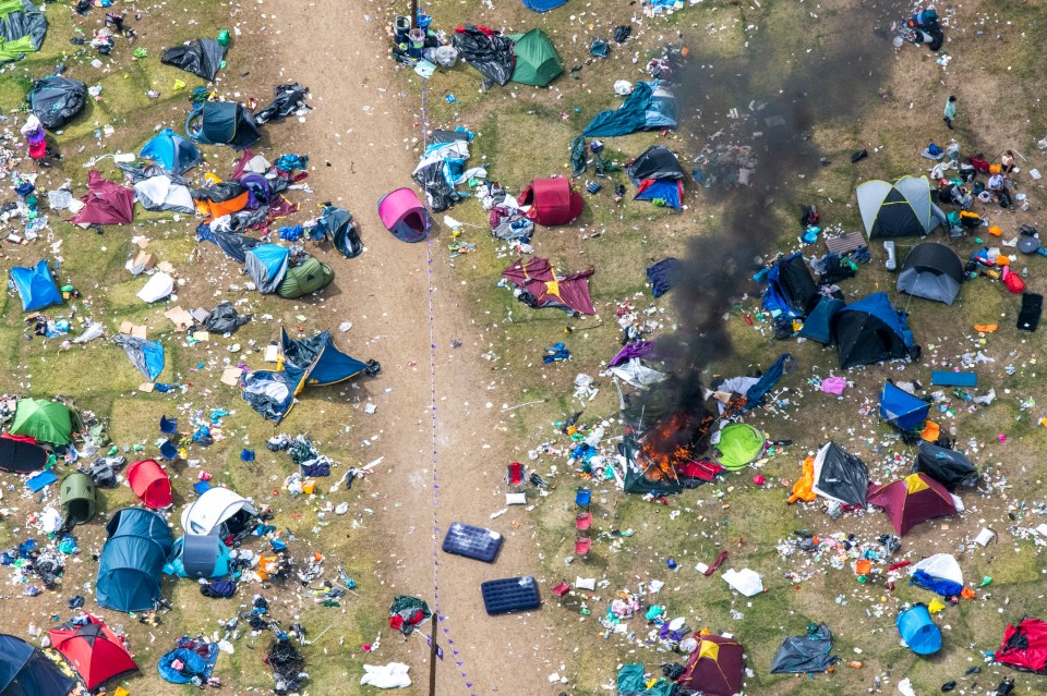 Tents still burning on the day after the festival ends