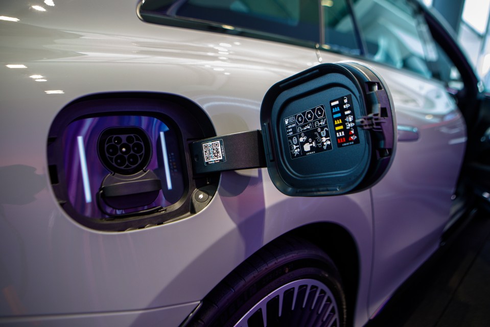 The charging port of a Mercedes-Benz Group AG AMG EQE 53