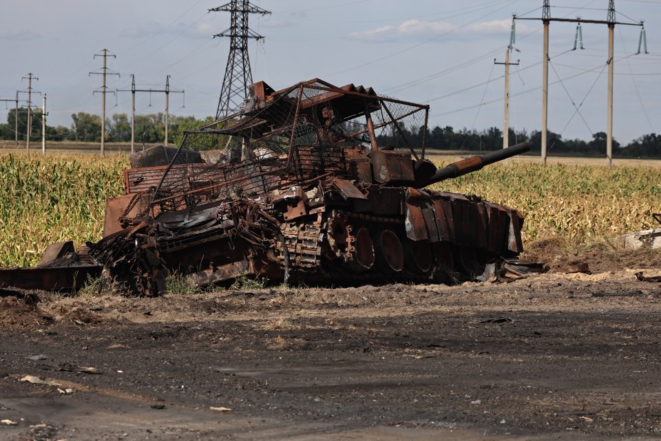 A burnt out tank inside Russia