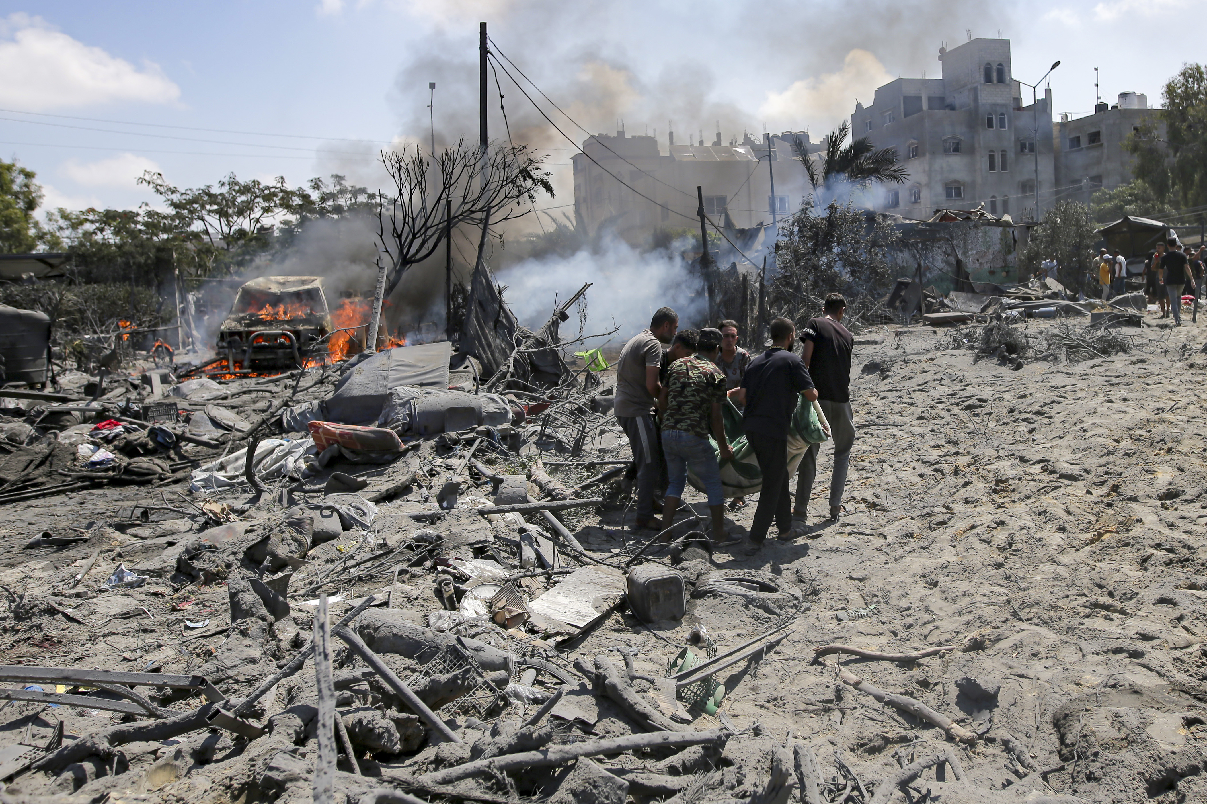 The site of the Israeli strike in Khan Yunis, southern Gaza, July 13