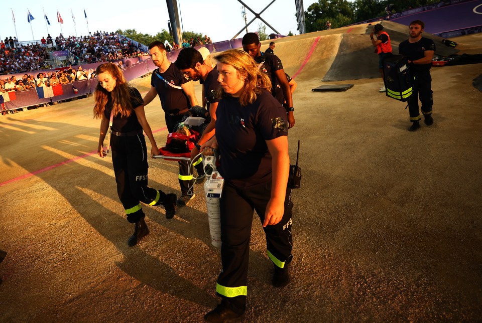 He was stretchered away after the crash