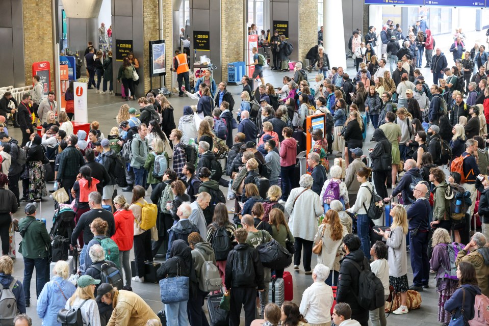 Overcrowding at King's Cross station in central London as the August bank holiday getaway continues