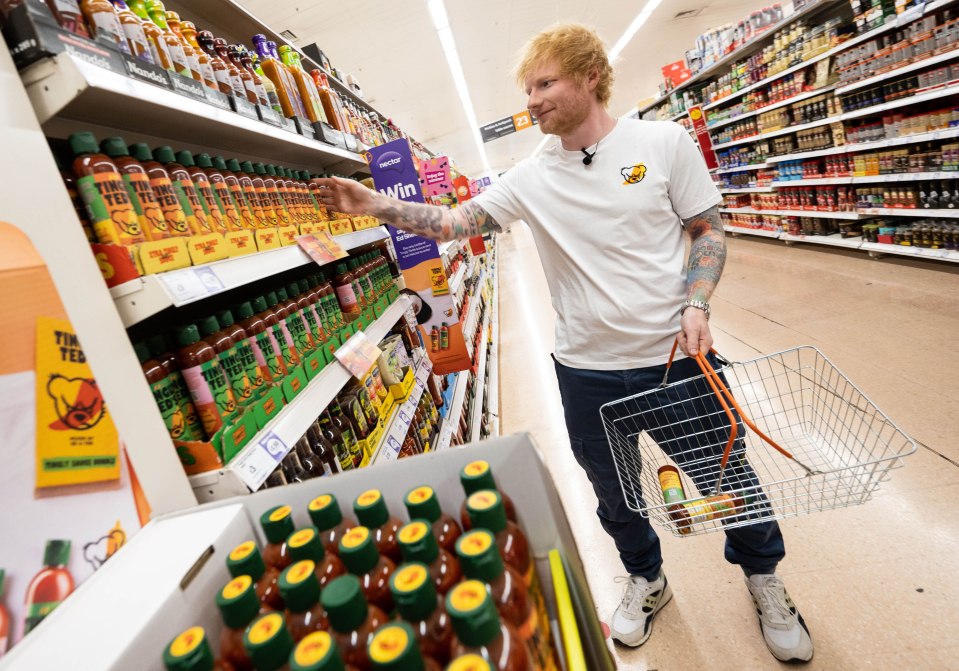 Ed Sheeran appeared at a Sainsbury's outside St Albans to flog his brand