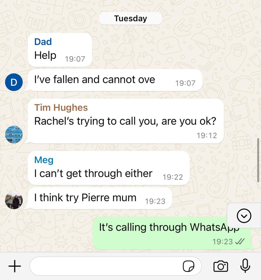 The chilling final WhatsApp from Tom saying he had fallen over and can't move
