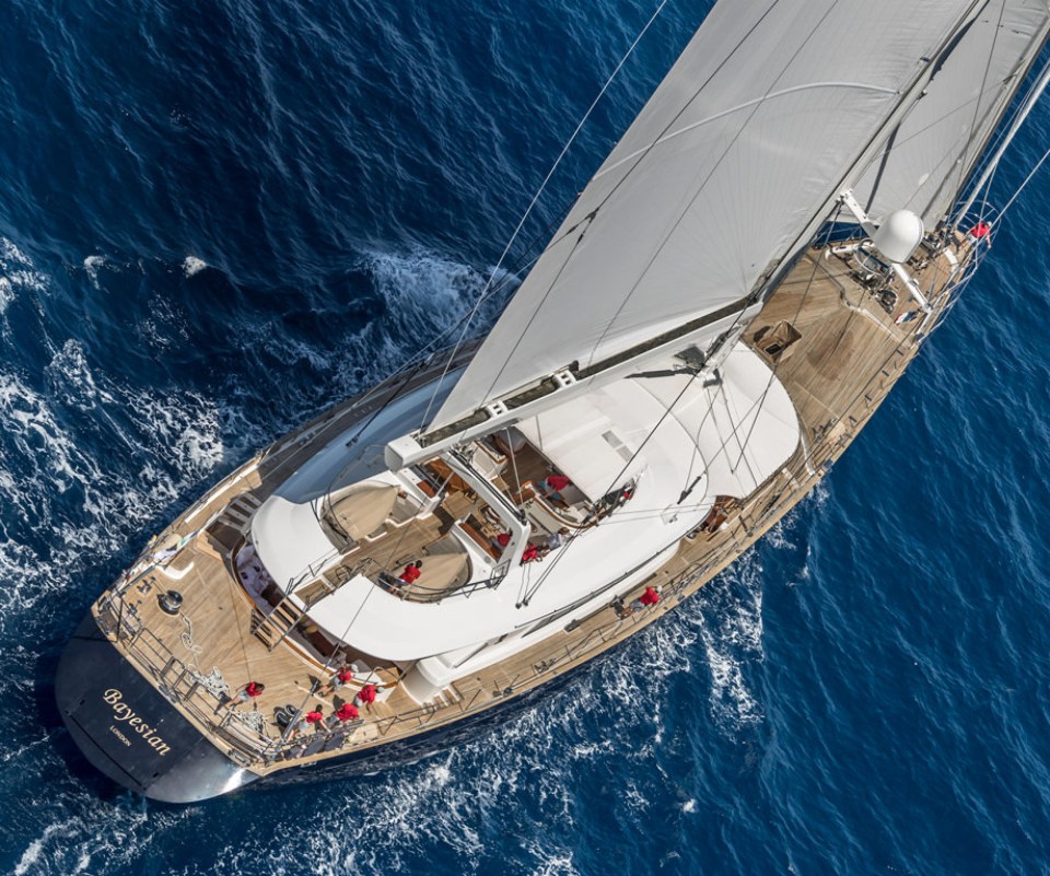 an aerial view of a large sailboat named bogestein