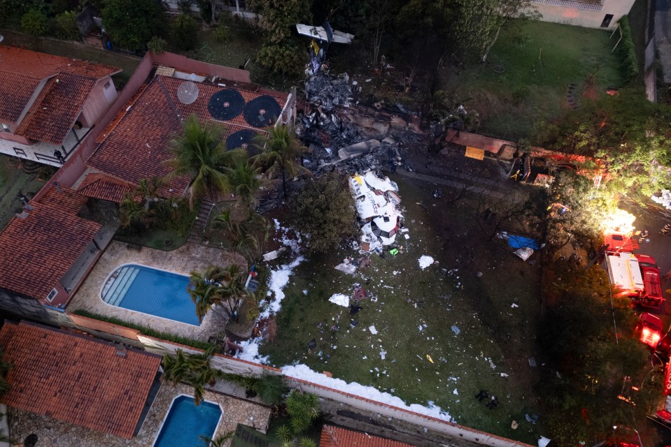 The plane crashed in a residential area about 80kms west of Sao Paulo