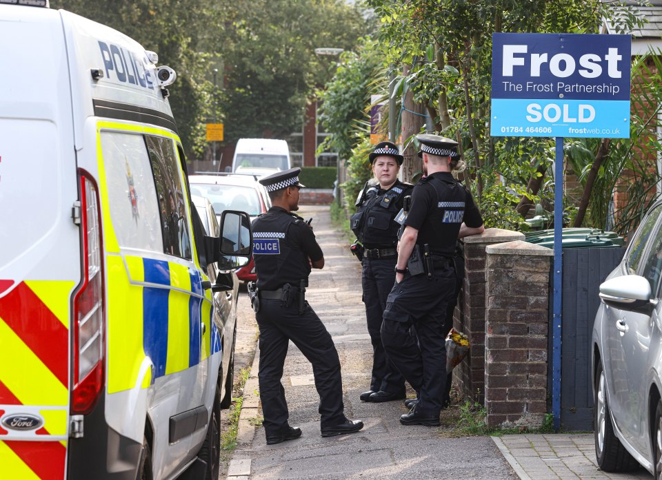 Police outside the home on Bremer Road in Staines