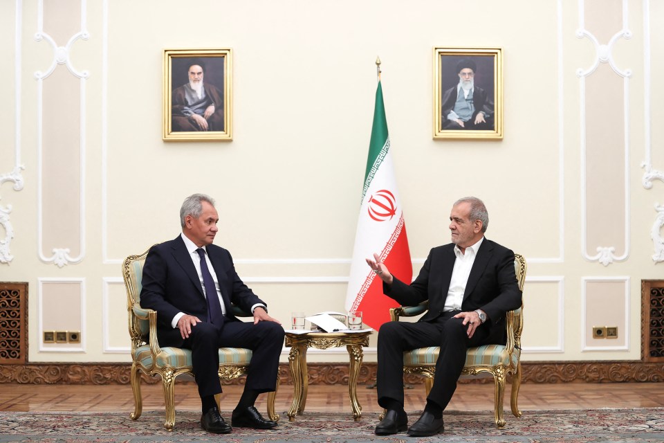 Iranian President Masoud Pezeshkian meeting with Russia’s Sergei Shoigu, in Tehran yesterday