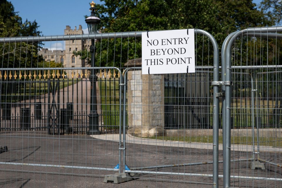 Security fencing and a 'No Entry' notice are pictured on The Long Walk